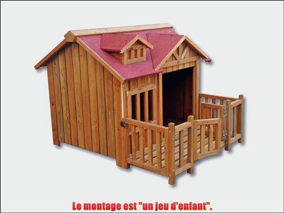Niche ? chien XL - Terrasse et porte en lamelles - Bois massif