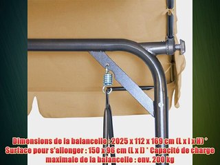 Balancelle de jardin Cappucino - 3 places - 218cm x 135cm x 169 cm - position assise ou allong?e