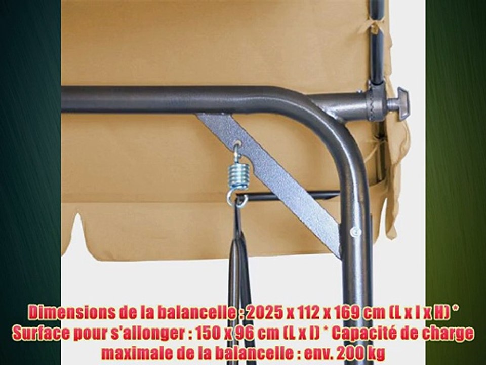 Balancelle de jardin Cappucino - 3 places - 218cm x 135cm x 169 cm - position assise ou allong?e