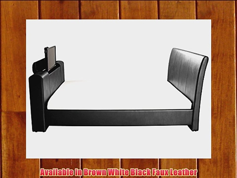 New York Pneumatic TV Bed - Brown White Black Faux Leather - 4ft6 Double 5ft Kingsize (Black