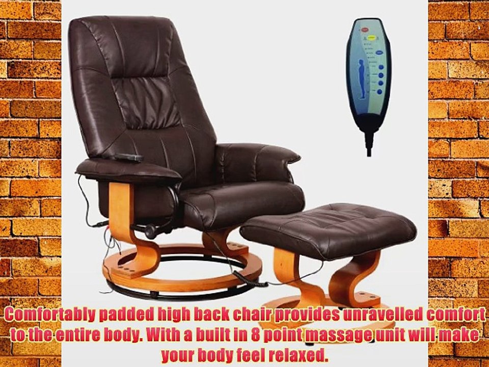 TUSCANY LEATHER BROWN SWIVEL RECLINER MASSAGE CHAIR w FOOT STOOL ARMCHAIR 8 MOTOR MASSAGE UNIT