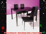 Houston Dining Set - Modern Black Glass Table and 4 Black Faux Leather Chairs