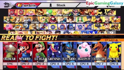 Captain Olimar And Mario Brothers VS Pokemon Team In A Super Smash Bros. For Wii U 8 Player Team Battle
