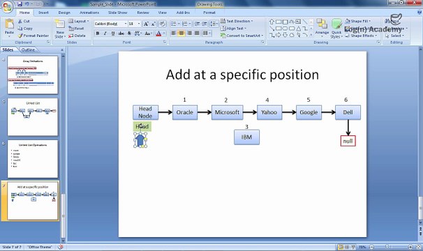 9. Data Structure and Implementation- Linked List InsertAt Method