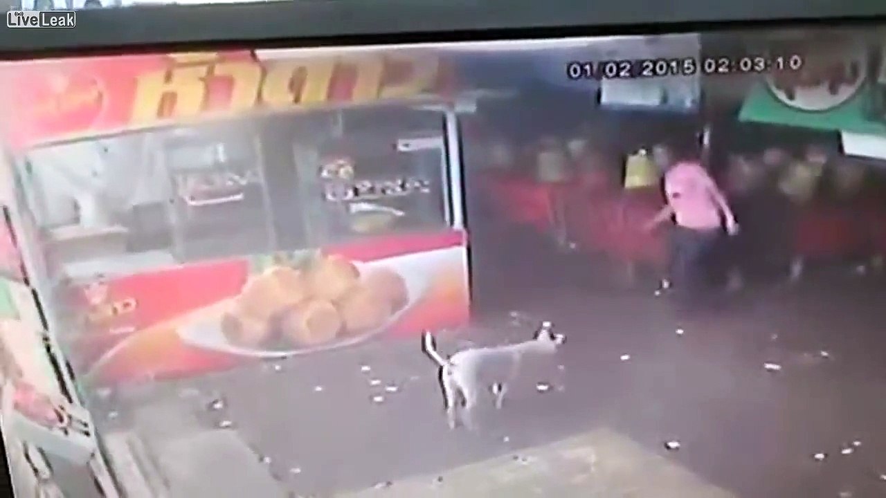Homme Tente de Botter Un Chien