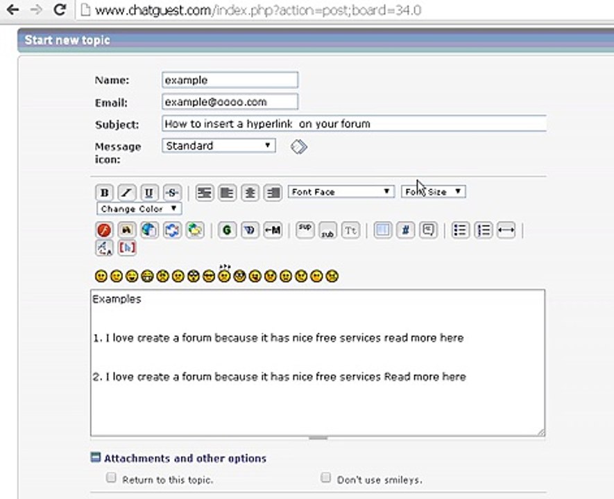 How to insert link on create a forum websites