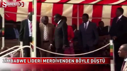 Zimbabwe lideri merdivenden böyle düştü