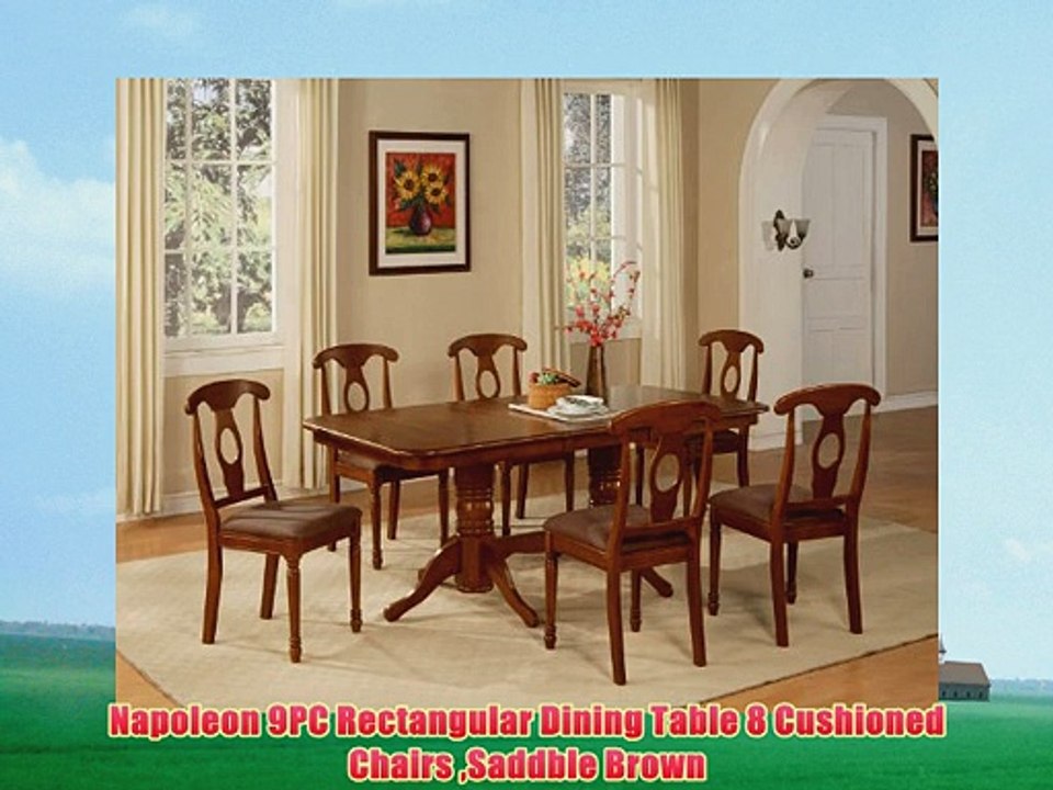 Napoleon 9PC Rectangular Dining Table 8 Cushioned Chairs Saddble Brown