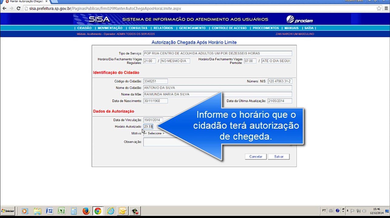 SISA - Chegada após o horário