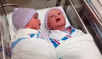 Newborn (one-hour-old) twins have first -conversation