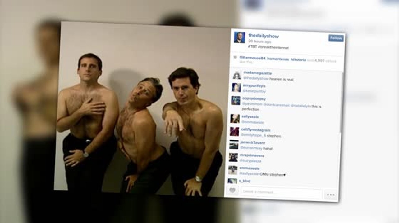 Steve Carell, Jon Stewart und Stephen Colbert posten ein oben ohne Video