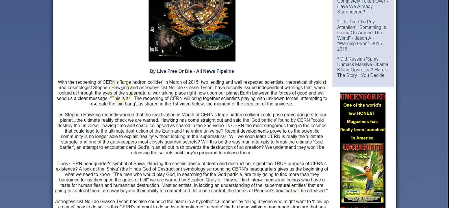 CERN Turns on in March 2015.. WW3 is drawing closer as Jordan airstrikes kill 55, and the US arms Ukraine