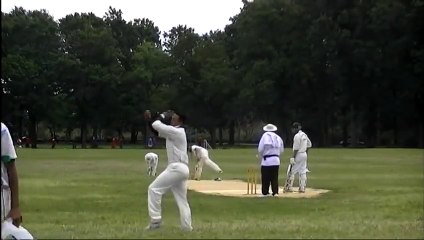 Adam Sanford bowling vs Jinnah in Brooklyn Cricket League