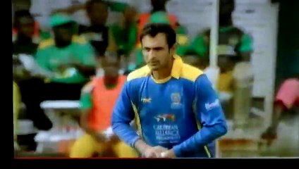 Ahmed Shehzad, dot,2,4,4,4,dot, drop catch,4,6 for Jamaica vs Barbados