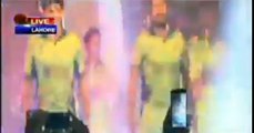 Pakistani cricketers doing ramp walk with their ICC worldcup kits