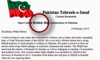 PTI writes an open letter to British High Commissioner against Altaf Hussain
