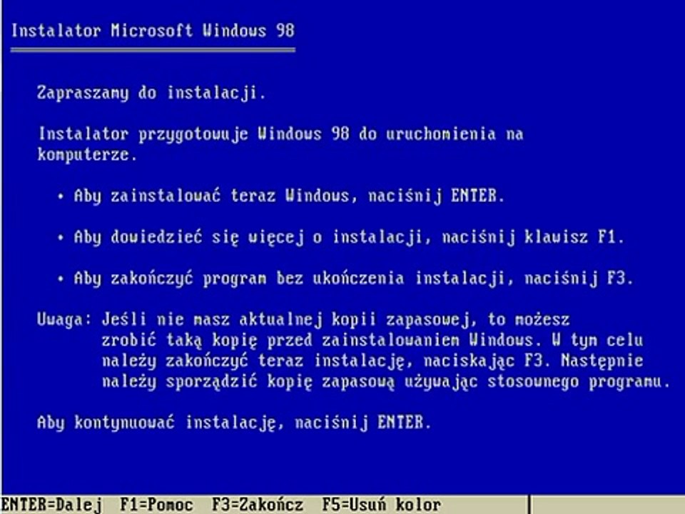 Instalacja Windows 98SE