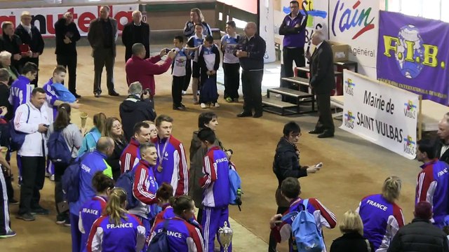 Intervention Christian Lacoste, président de la FIB, tournoi international Jean Védrine, Sport Boules, Saint-Vulbas 2015