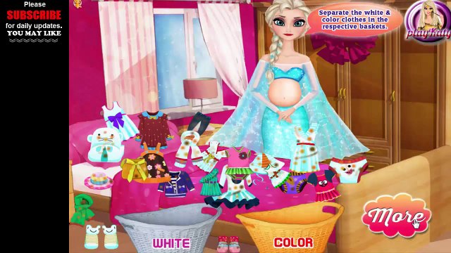 Frozen Games - Pregnant Elsa Washing Clothes - Laundry game