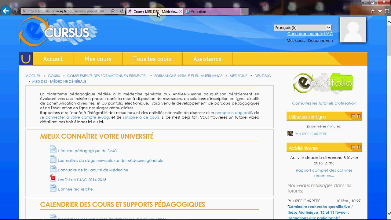 Activation et connexion compte e-uag, inscription aux cours