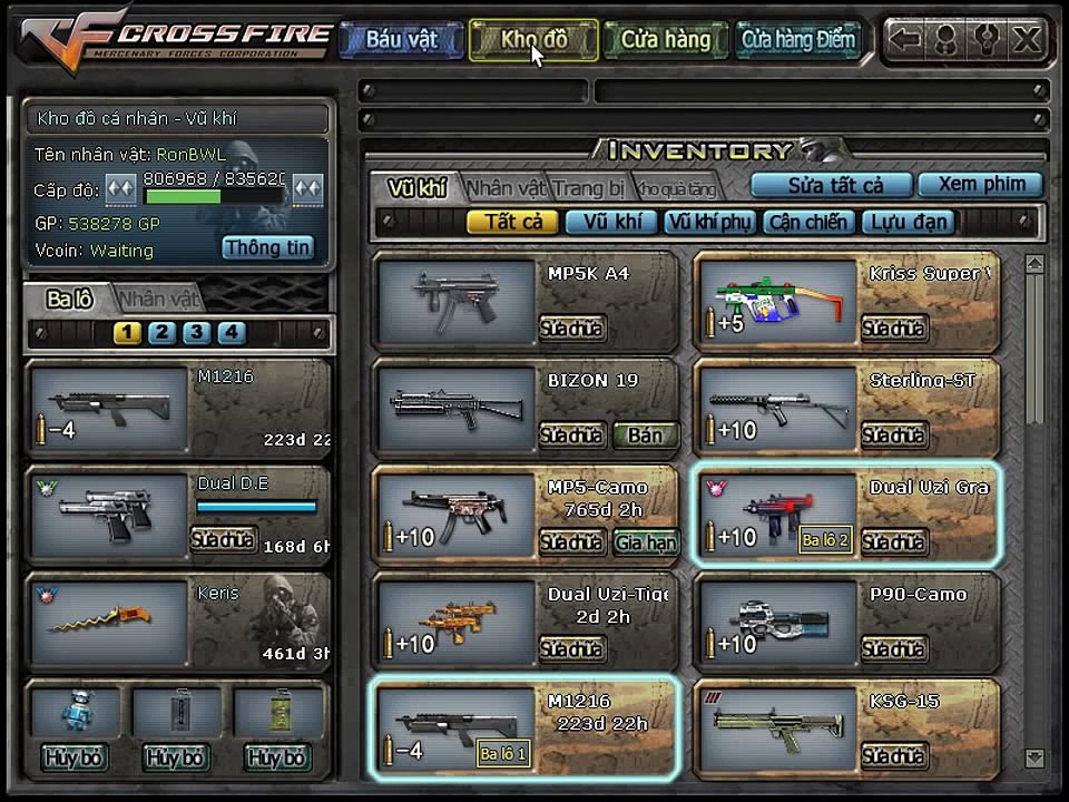 Buy Sell Accounts - CrossFire VN - My new account's Storage (July 18th 2013)