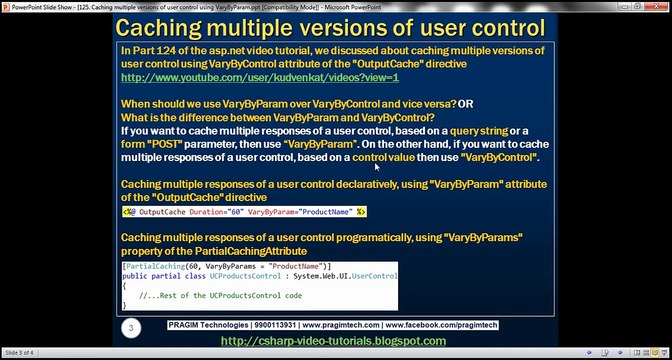 Active Server Pages Step by Step tutorial Caching multiple versions of user control using Vary By Param Lesson125