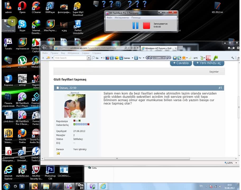Gizli papka və faylları göstərən menyu...