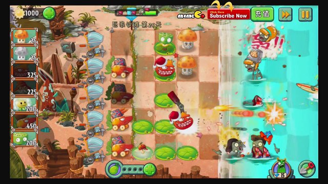 Plants Vs Zombies 2 Max Level Rocket Lanucher Big Wave Beach Day 29!
