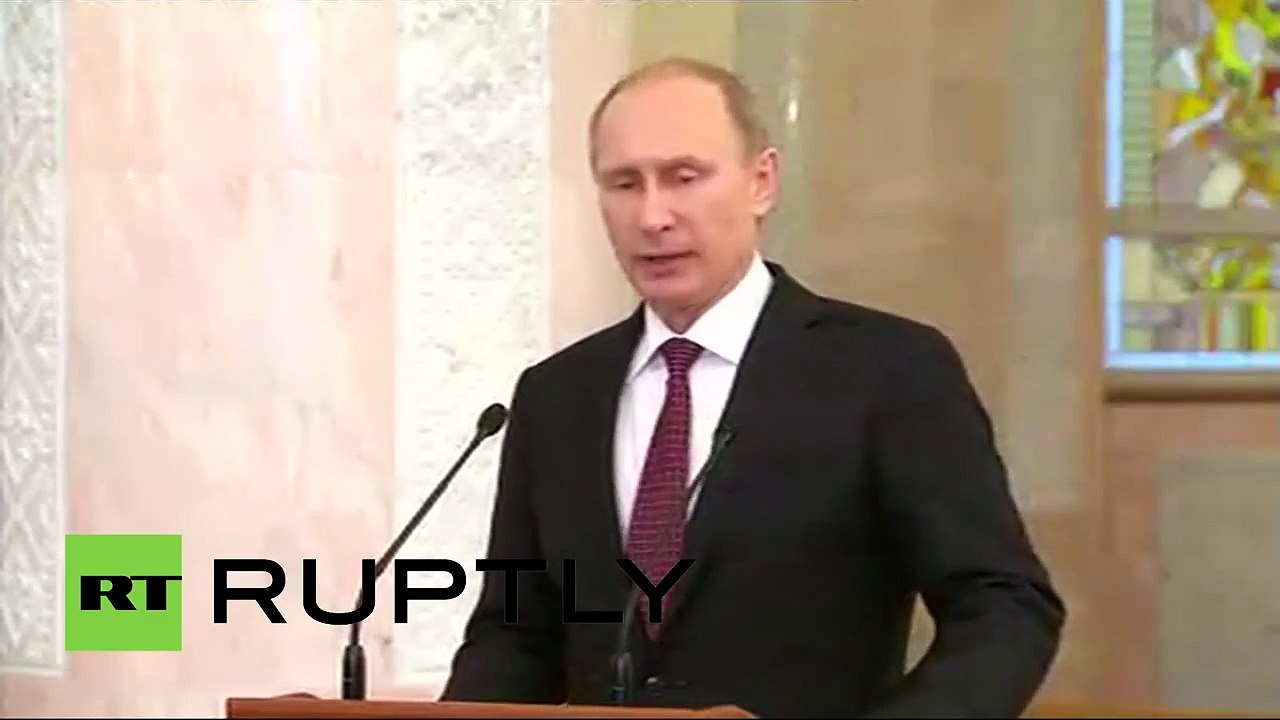 Putin gives press conference after Minsk talks