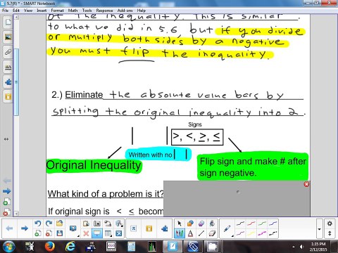 5.7 Solving Absolute Value Inequalities 2-12-15