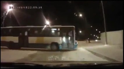 Bus Loses Control on Ice