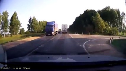 Car Avoids Head On Crash with Truck