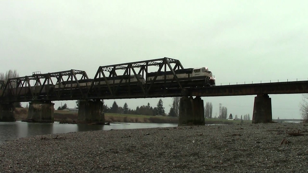 BNSF Coal Train with all Executive SD70MAC Lashup Crosses Skagit River