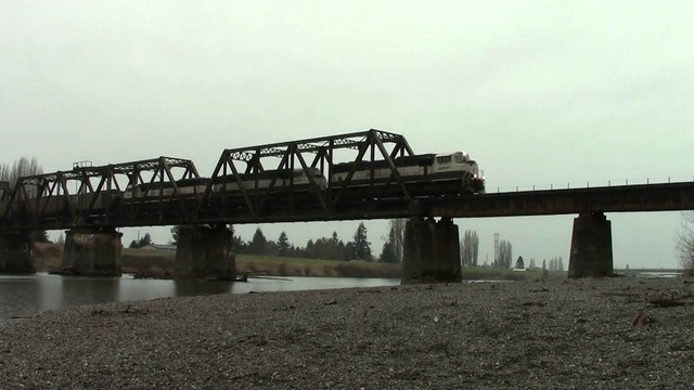 BNSF Coal Train with all Executive SD70MAC Lashup Crosses Skagit River