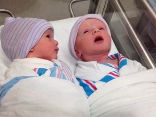 Newborn (one-hour-old) twins have first _conversation_