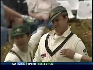 Brett Lee gets his man, Ashwell Prince, brilliantly caught by Matthew Hayden