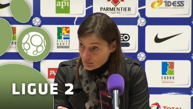 Conférence de presse Havre AC - Clermont Foot (3-1) : Thierry GOUDET (HAC) - Corinne DIACRE (CF63) - 2014/2015
