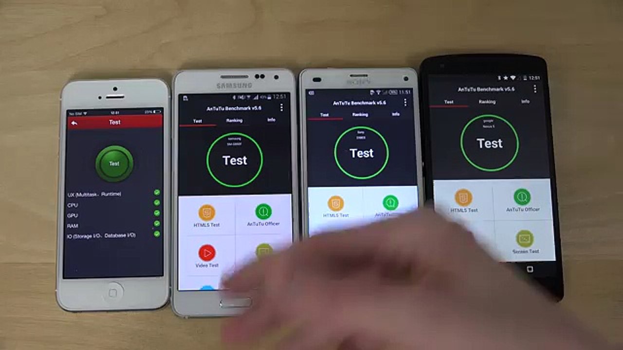 iPhone 5 vs. Sony Xperia Z3 Compact vs. Samsung Galaxy Alpha vs. Nexus 5 Benchmark Speed Test (4K)