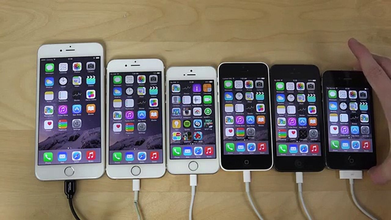 iPhone 6 Plus vs. 6 vs. 5S vs. 5C vs. 5 vs. 4S iOS 8.1.3 - Which Is Faster (4K)