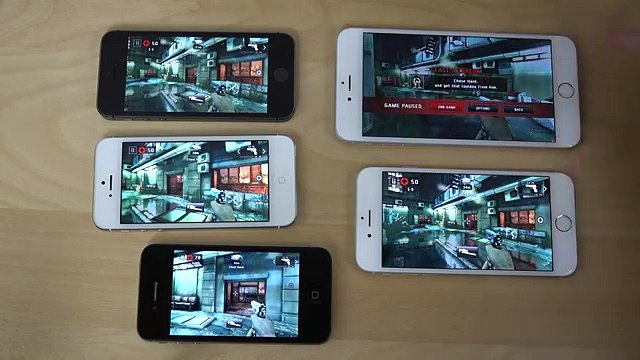 iPhone 6 Plus vs. iPhone 6 vs. iPhone 5S vs. iPhone 5 vs. iPhone 4S iOS 8.2 Beta 4 Dead Trigger 2