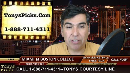 Boston College Eagles vs. Miami Hurricanes Free Pick Prediction NCAA College Basketball Odds Preview 2-15-2015