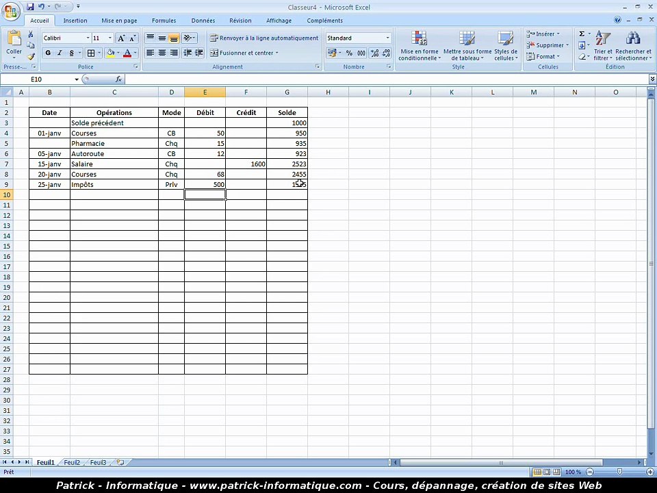 Tuto - Excel 2007 - Réaliser un relevé bancaire complet - Vidéo Dailymotion