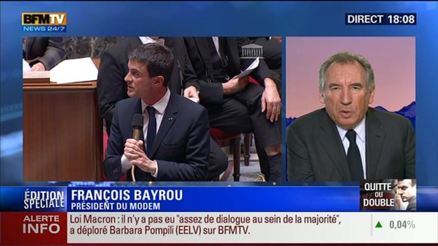 BFM Story: Édition spéciale Loi Macron (1/9): Il n'y a plus de soutien à l'intérieur de la majorité : François Bayrou - 17/02