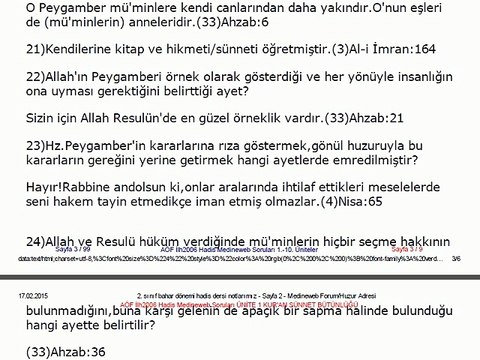 İLH2006 01.Ünite Medineweb - HADİS Dersi Soruları Kuran Sünnet Bütünlüğü