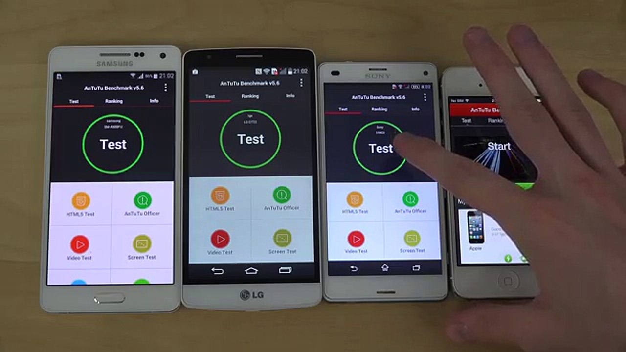 Samsung Galaxy A5 vs. Sony Xperia Z3 Compact vs. iPhone 5 vs. LG G3 S - AnTuTu Speed Test! (4K)