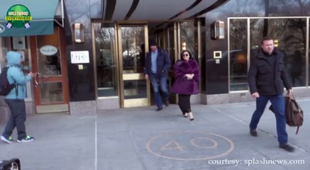 Lady Gaga out and about in NYC wearing a purple fur coat
