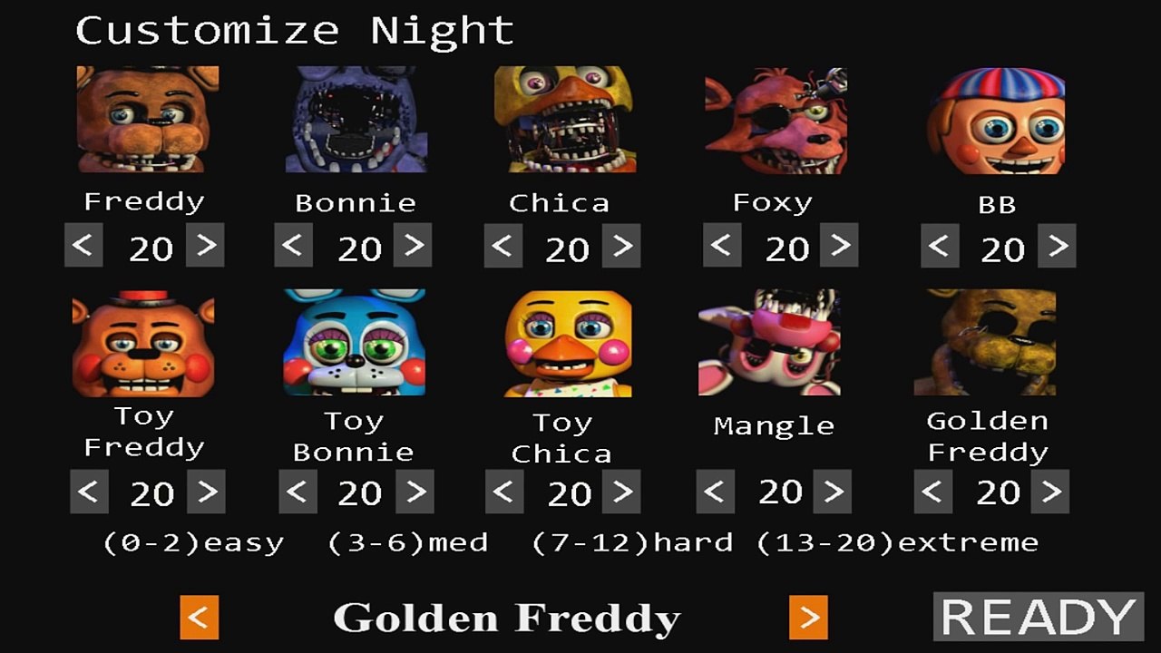 5 nights at Freddy's 2 - 20/20/20/20 CUSTOM Mode COMPLETED