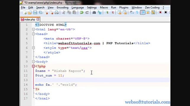 Php tutorials in Urdu-Hindi - 11 - concatenation operator in php