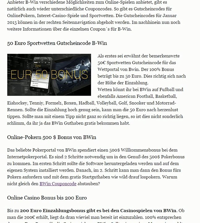 Onlinecasino 200 Euro Bonus bei BWin