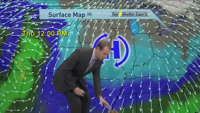 Weatherman Plays Fetch with Dog during Weather Forecast